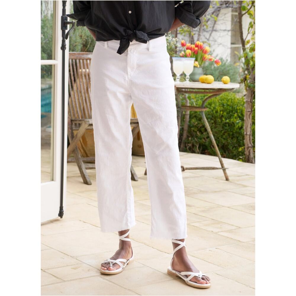 Frank & Eileen Kinsale Trouser Cropped Pants Raw Hem White Linen Blend Size 2
